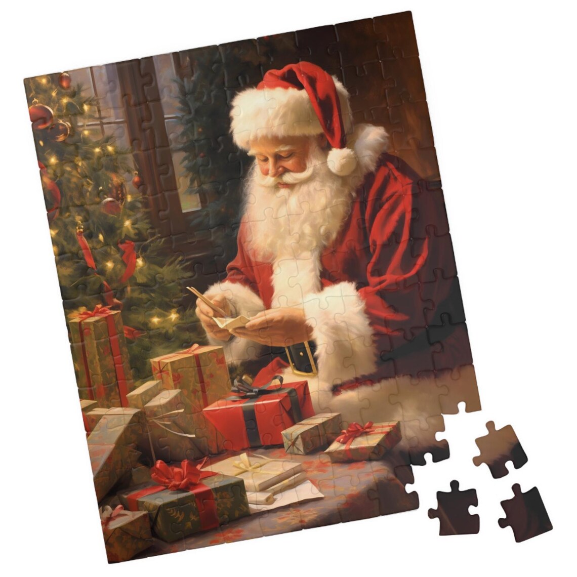 Classic Santa With Tree And Gifts Christmas Art Print
