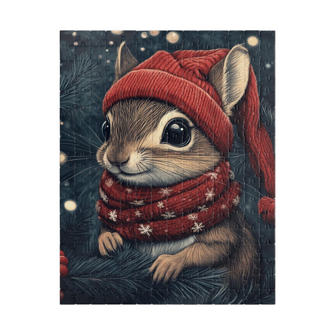 Chipmunk in Red Knit Hat and Snowflake Scarf Winter Animal Poster - Image 5