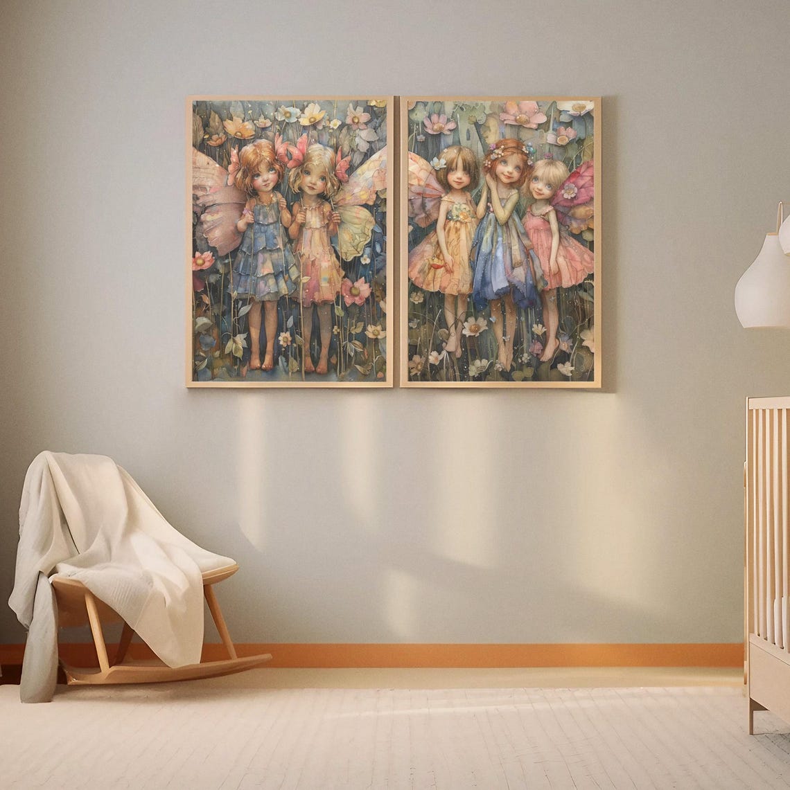 Two Little Pastel Fairies with Butterfly Wings Watercolor Poster - Image 4