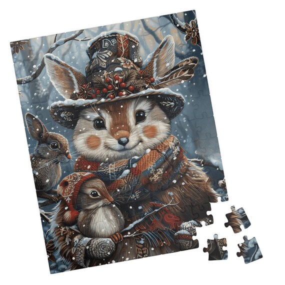 Cute Winter Rabbit Family in Cozy Hats and Scarves Snow Poster