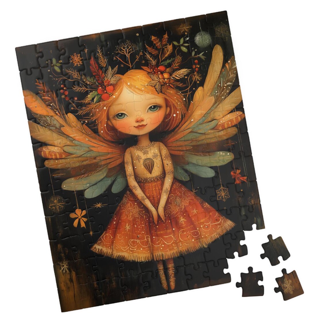 Autumn Fairy Girl Red Hair Leaf Wings Berry Headdress Art Poster