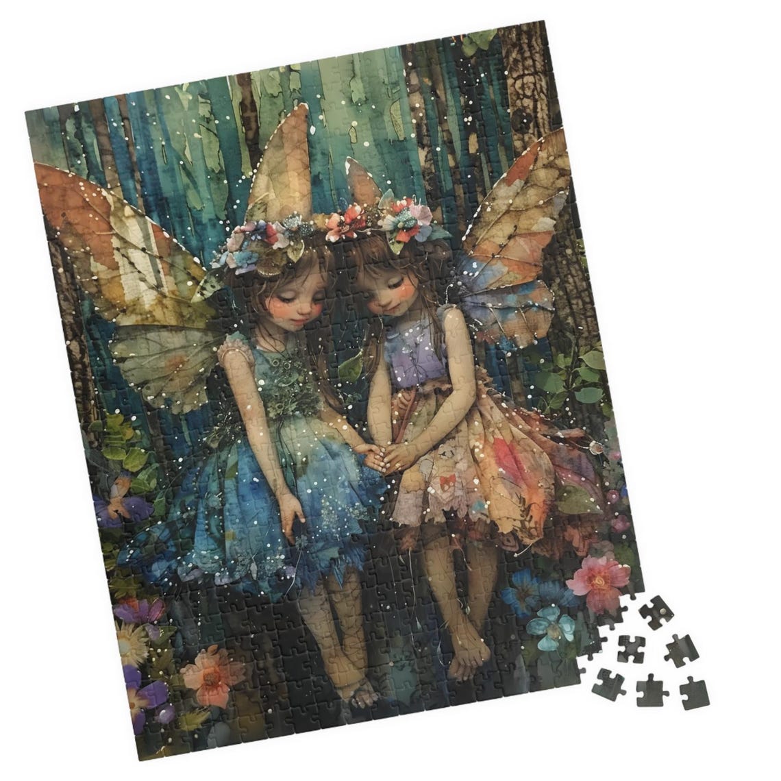 Two Watercolor Fairies Forest Sisters Fantasy Whimsical Poster