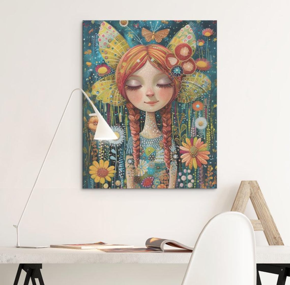 Fairy Girl With Orange Braids Butterfly Wings Garden Fantasy Poster