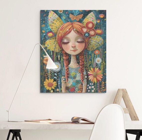 Fairy Girl With Orange Braids Butterfly Wings Garden Fantasy Poster