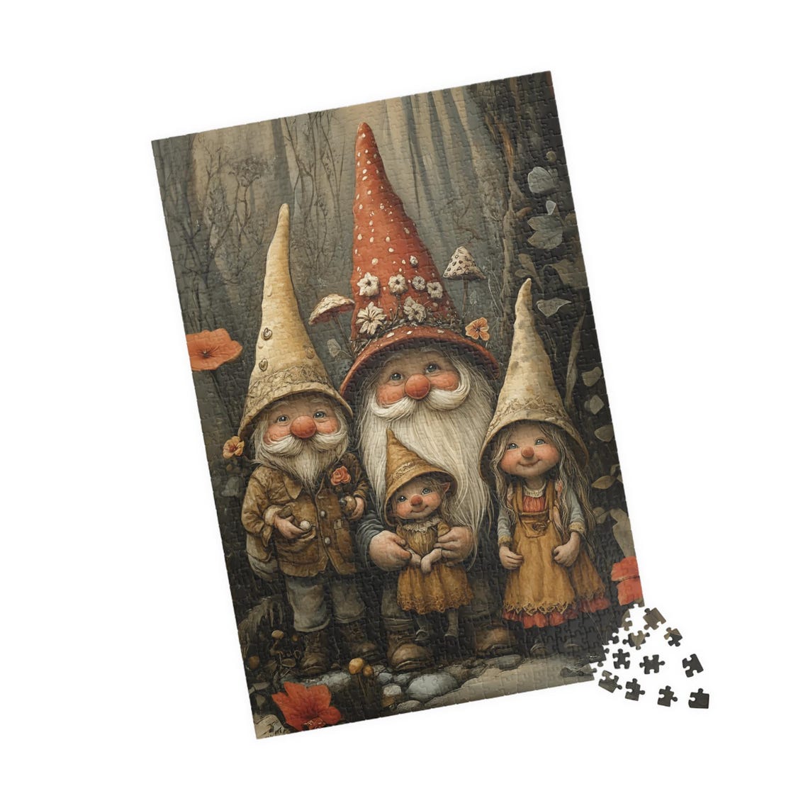 Happy Gnome Family Forest Gathering Rustic Folk Style Poster - Image 4