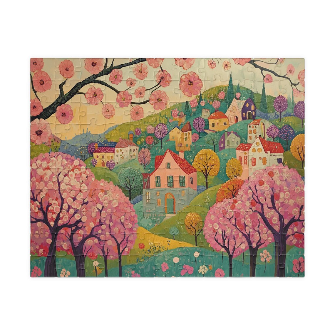 Spring Folk Art Village Art Print, Holiday Theme - Image 5