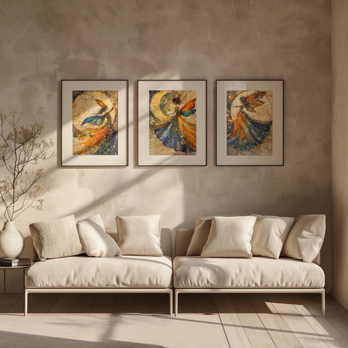 Fairy Reaching Toward the Full Moon in Starry Gown Watercolor Poster - Image 2