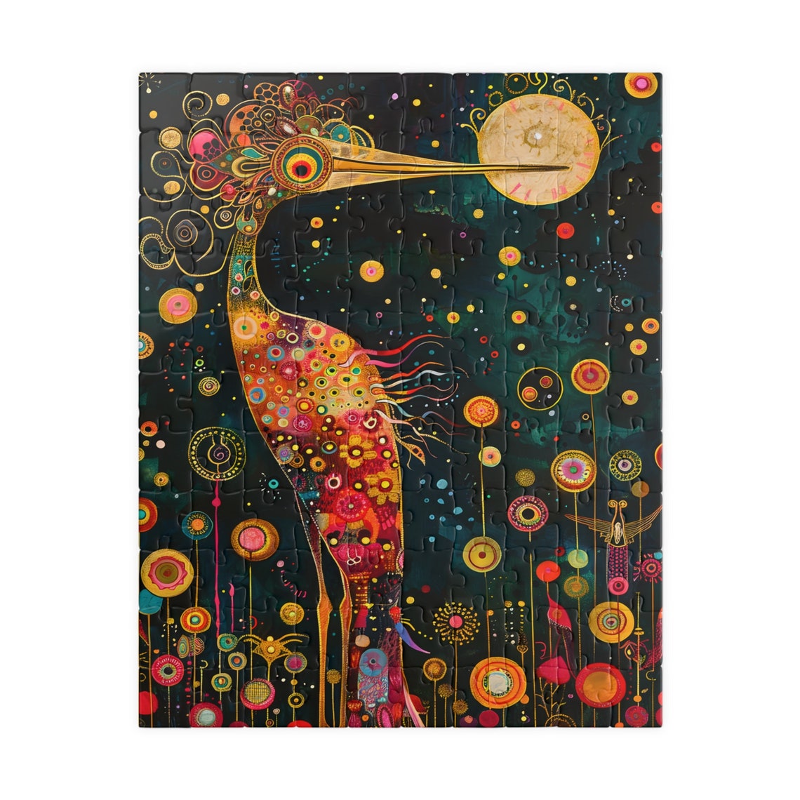 Whimsical Celestial Crane under a Starry Night Sky Scene Poster - Image 2