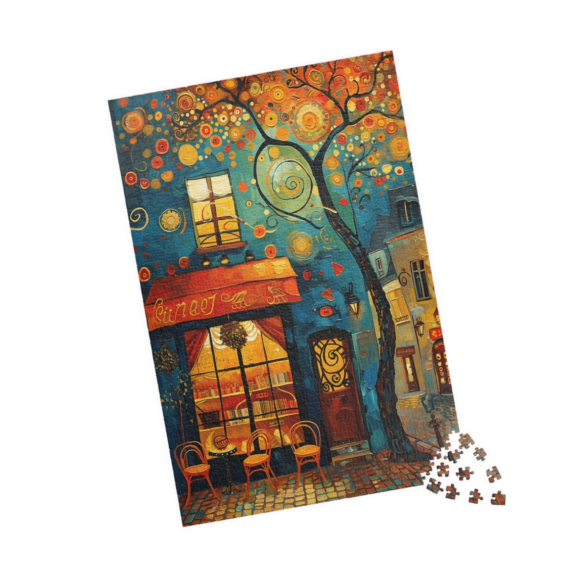 Whimsical European Cafe With Swirling Tree And Awning Art Poster - Image 4