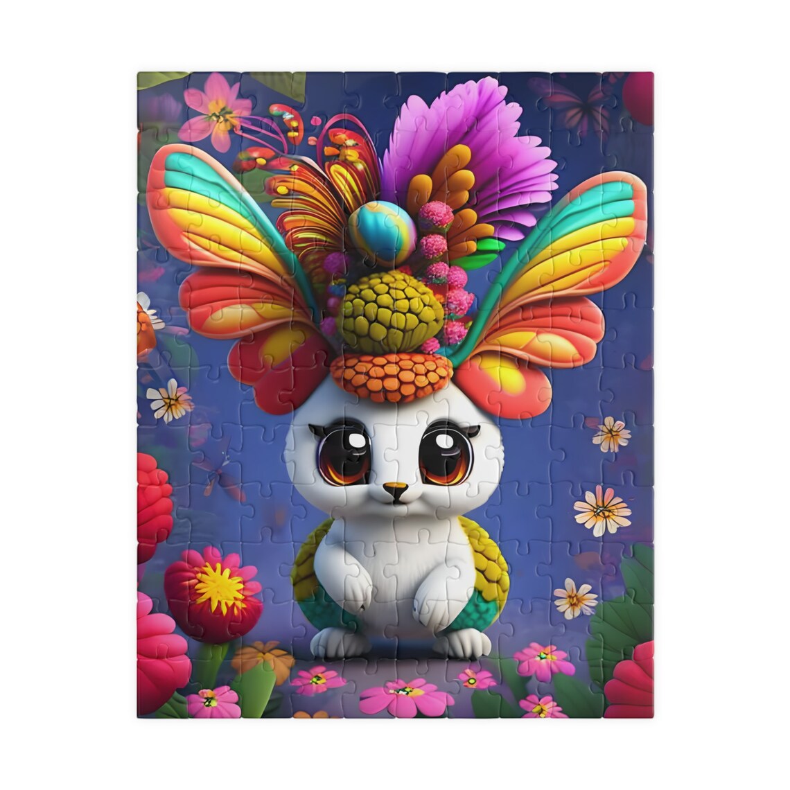 Cute White Bunny Wearing A Rainbow Fairy Wing Headdress Poster - Image 2