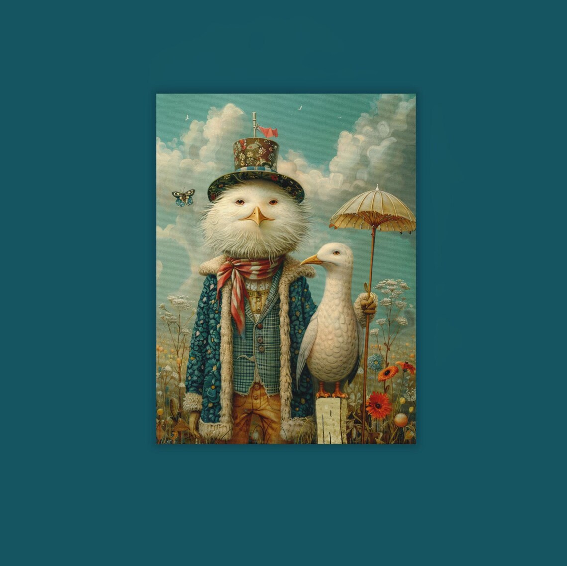 Dressed Chicken With Umbrella And Goose Vintage Style Animal Poster - Image 2