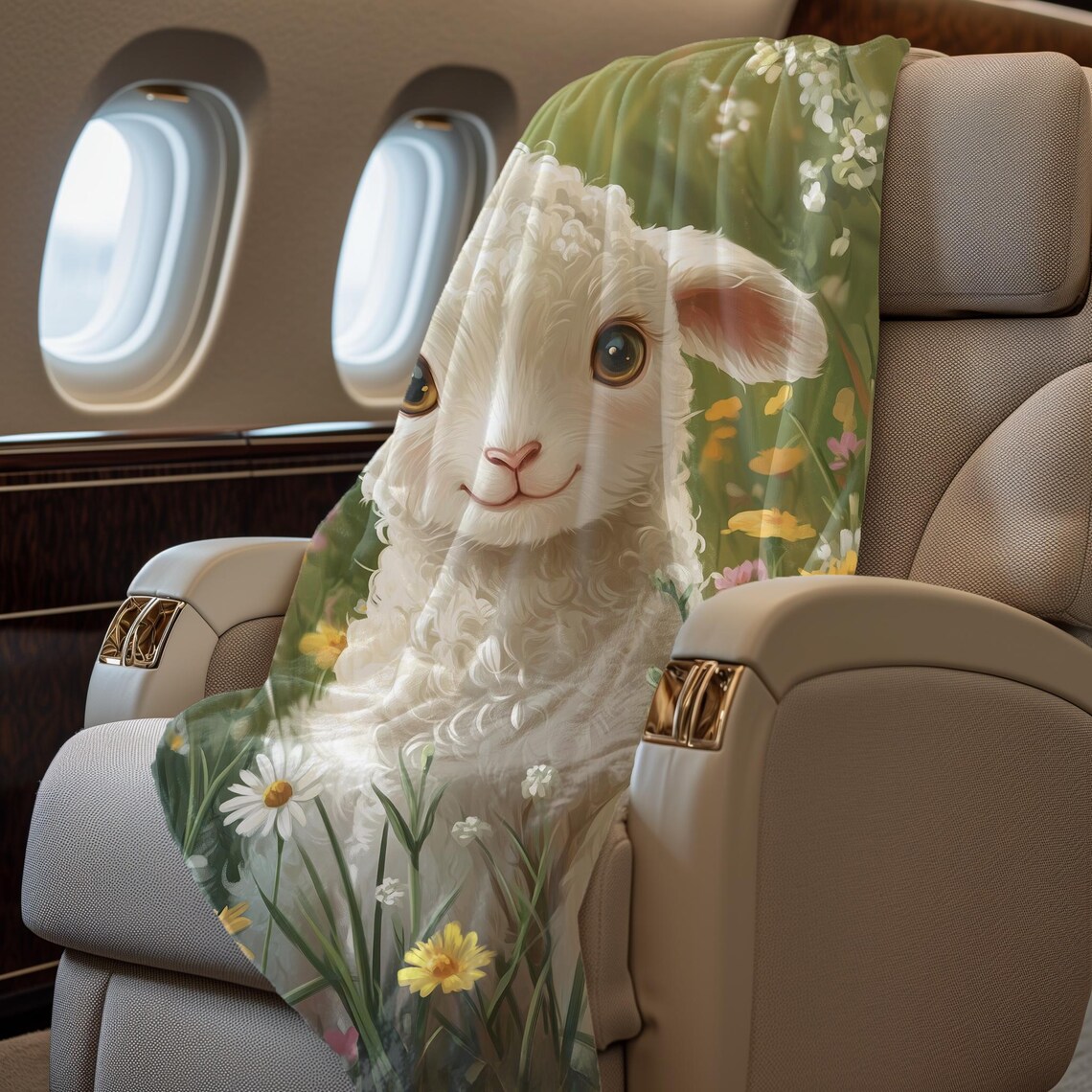 Sweet Fluffy Lamb Smiling in a Green Meadow of Wildflowers Poster - Image 2