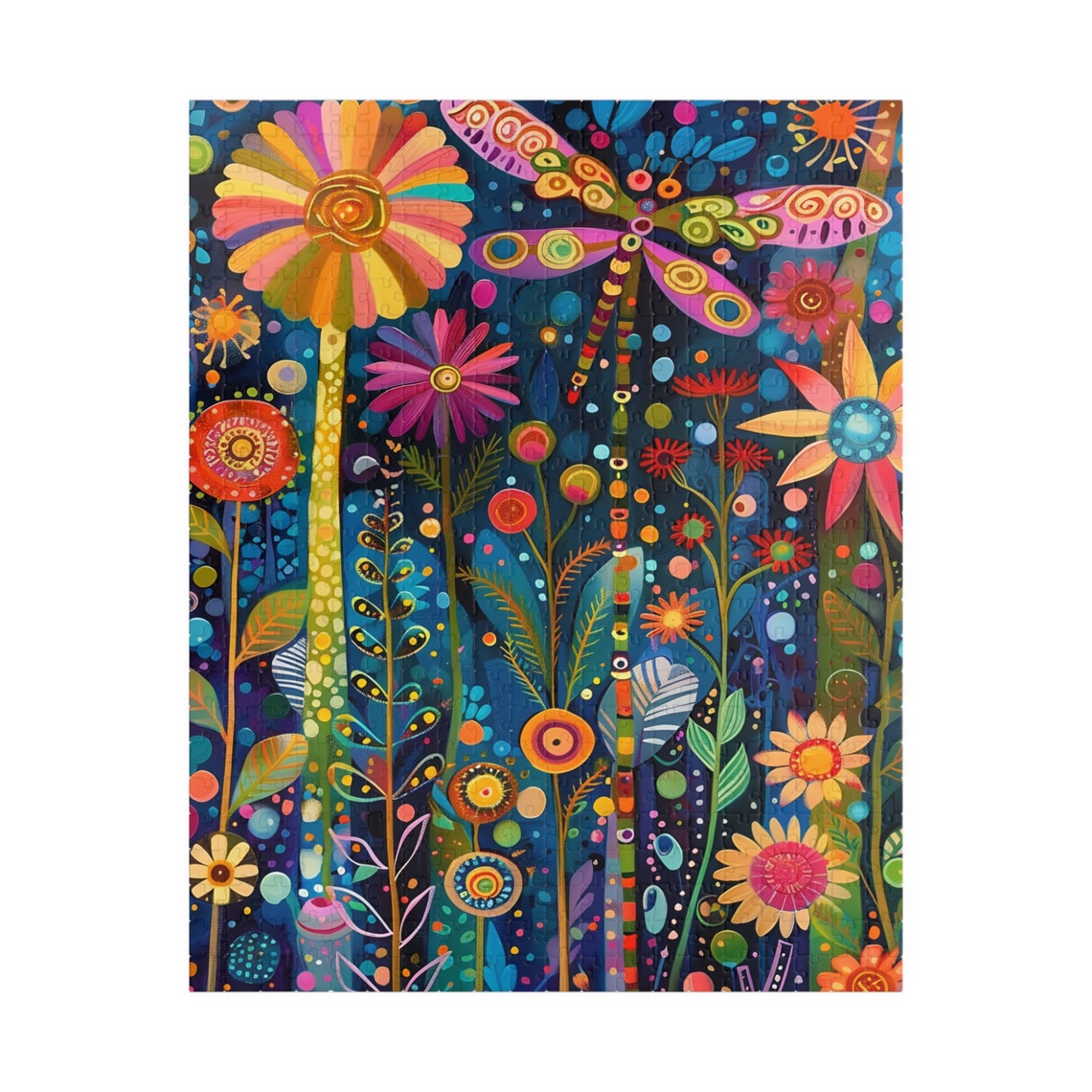 Dragonfly Summer Garden Whimsical Folk Art Colorful Floral Poster - Image 5