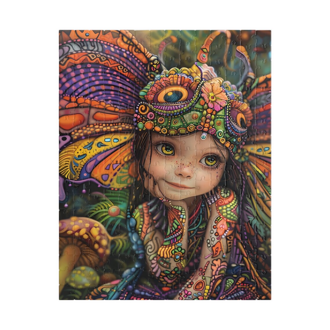 Festive Fairy Girl with Psychedelic Butterfly Wing Headdress Poster - Image 2