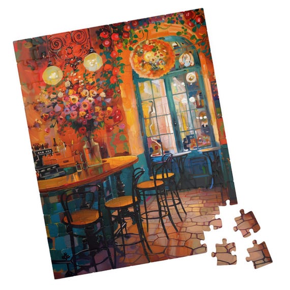 Colorful Cafe Jigsaw Puzzle Great Gift For Birthdays Paitents And Nursing Homes Impressionist Style Tech Free Activity
