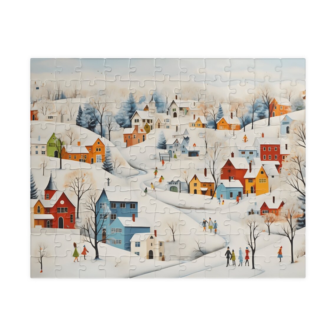 Snowy Winter Village Colorful Houses Holiday Jigsaw Puzzle Print - Image 4