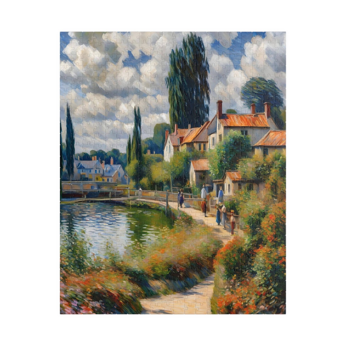 Impressionist Lakeside Village Red Roof Cottages Riverside Path Poster - Image 5