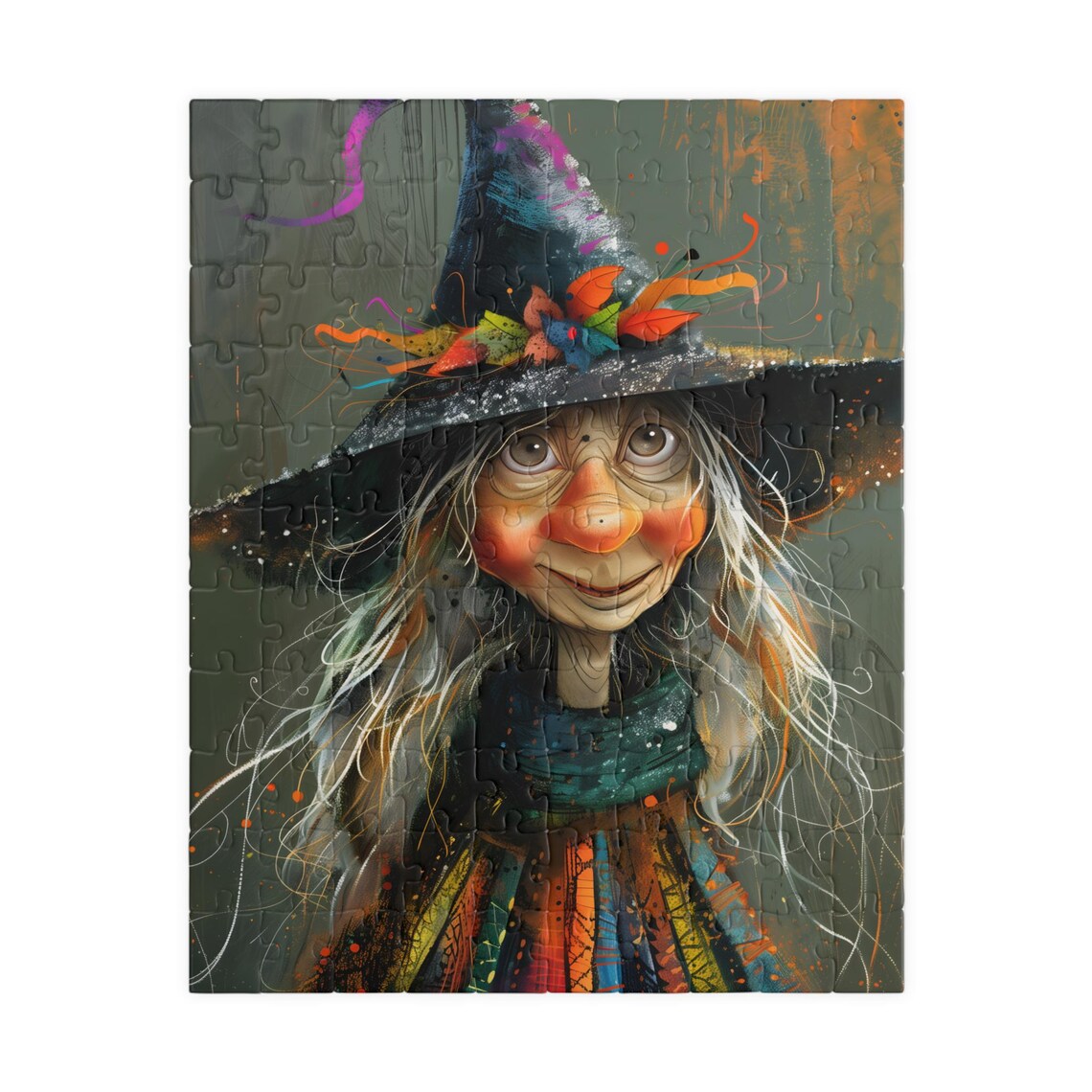 Folk Art Witch Helga in an Autumn Leaves Hat Halloween Poster - Image 5