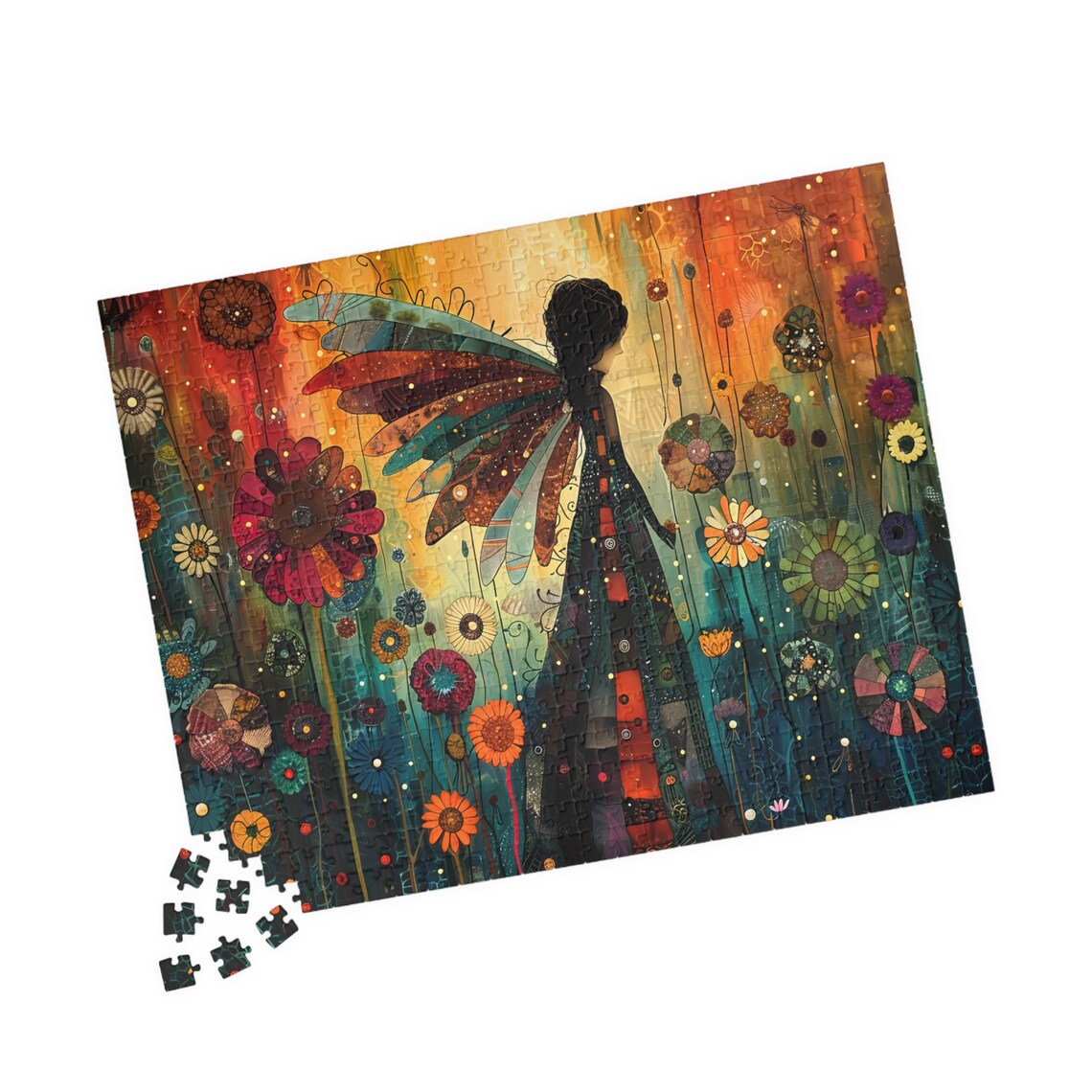 Boho Fairy Woman With Large Colorful Wings Among Giant Flowers Poster - Image 4