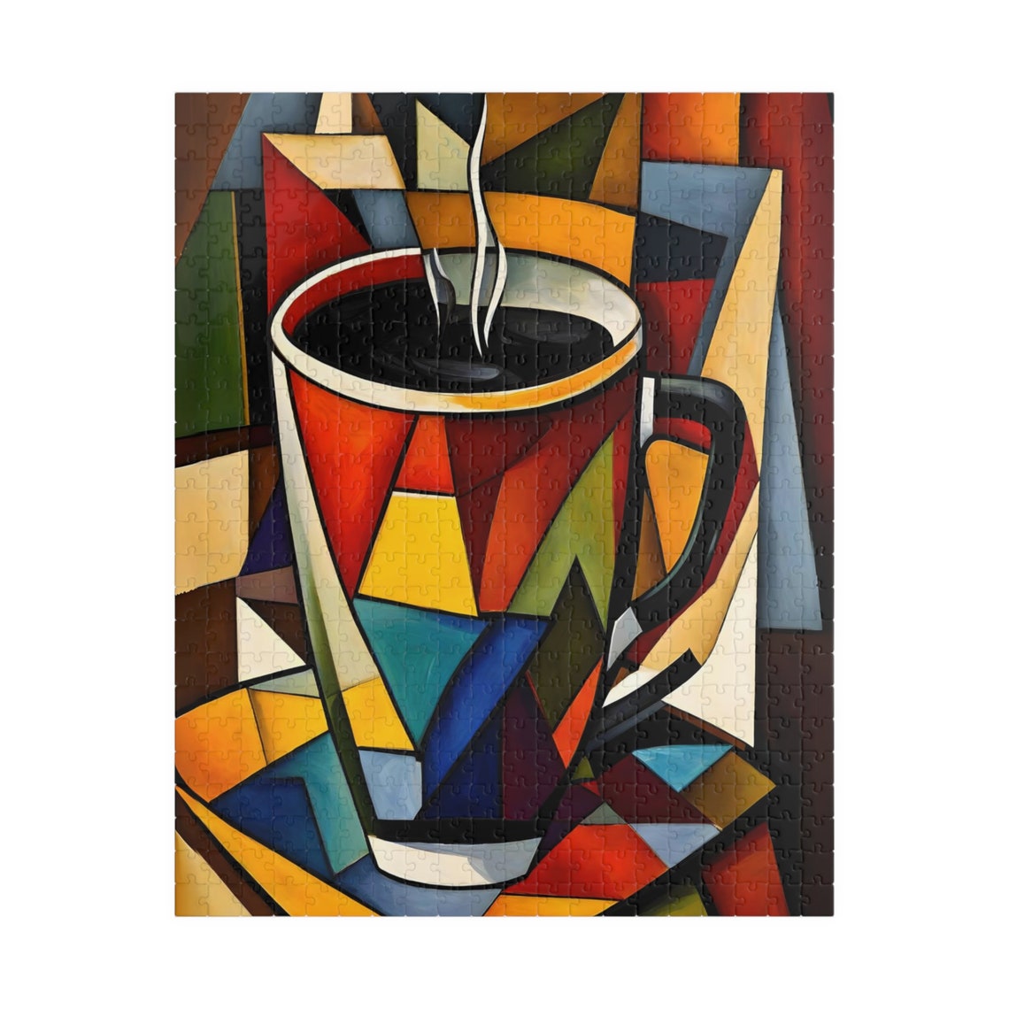 Cubist Red Coffee Cup Still Life in Bold Geometric Style Art Print - Image 2