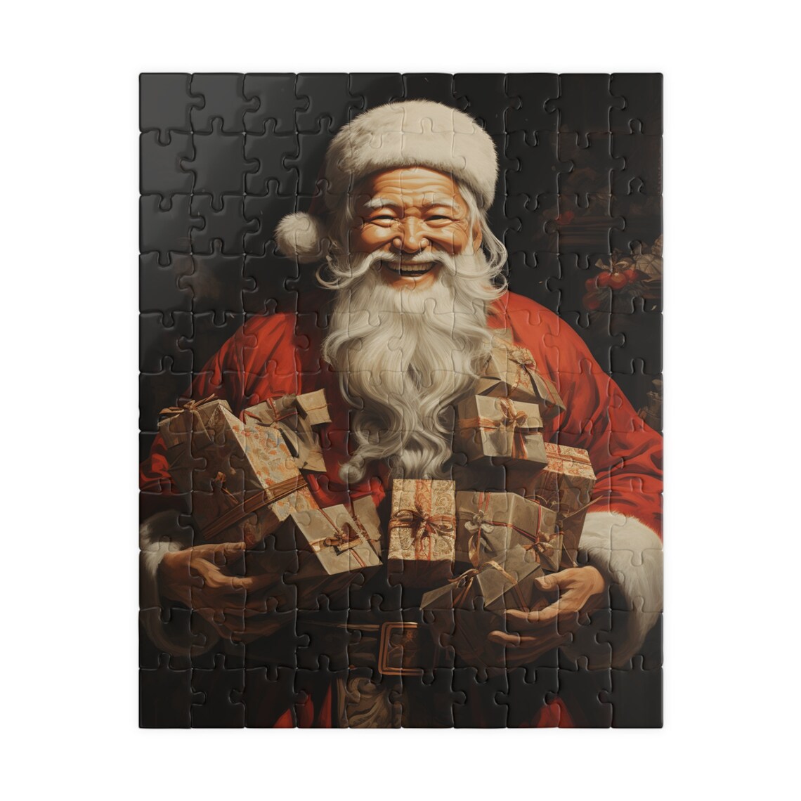 Asian Santa Claus Smiling with Wrapped Gifts Festive Art Poster - Image 5