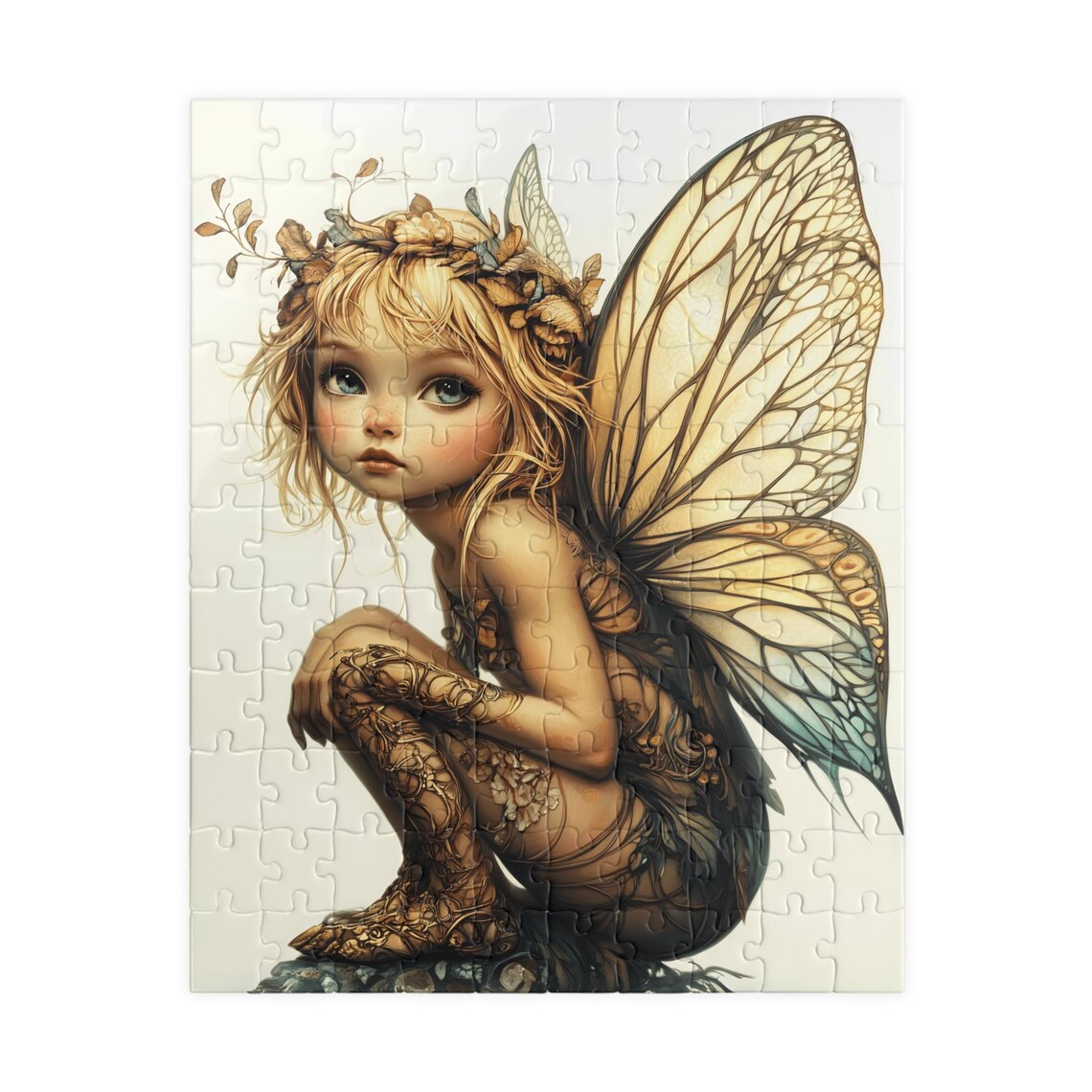 Skyla Golden Pixie Fairy Crouching With Leaf Crown And Big Wings Poster - Image 5