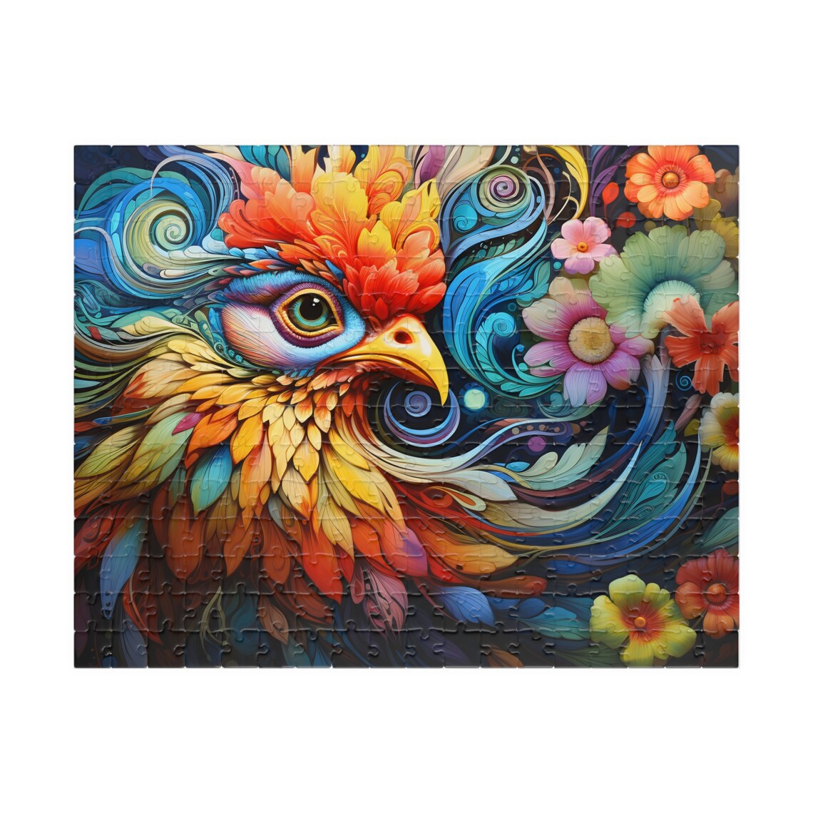 Colorful Bohemian Chicken Swirl Art Whimsical Folk Bird Poster - Image 2