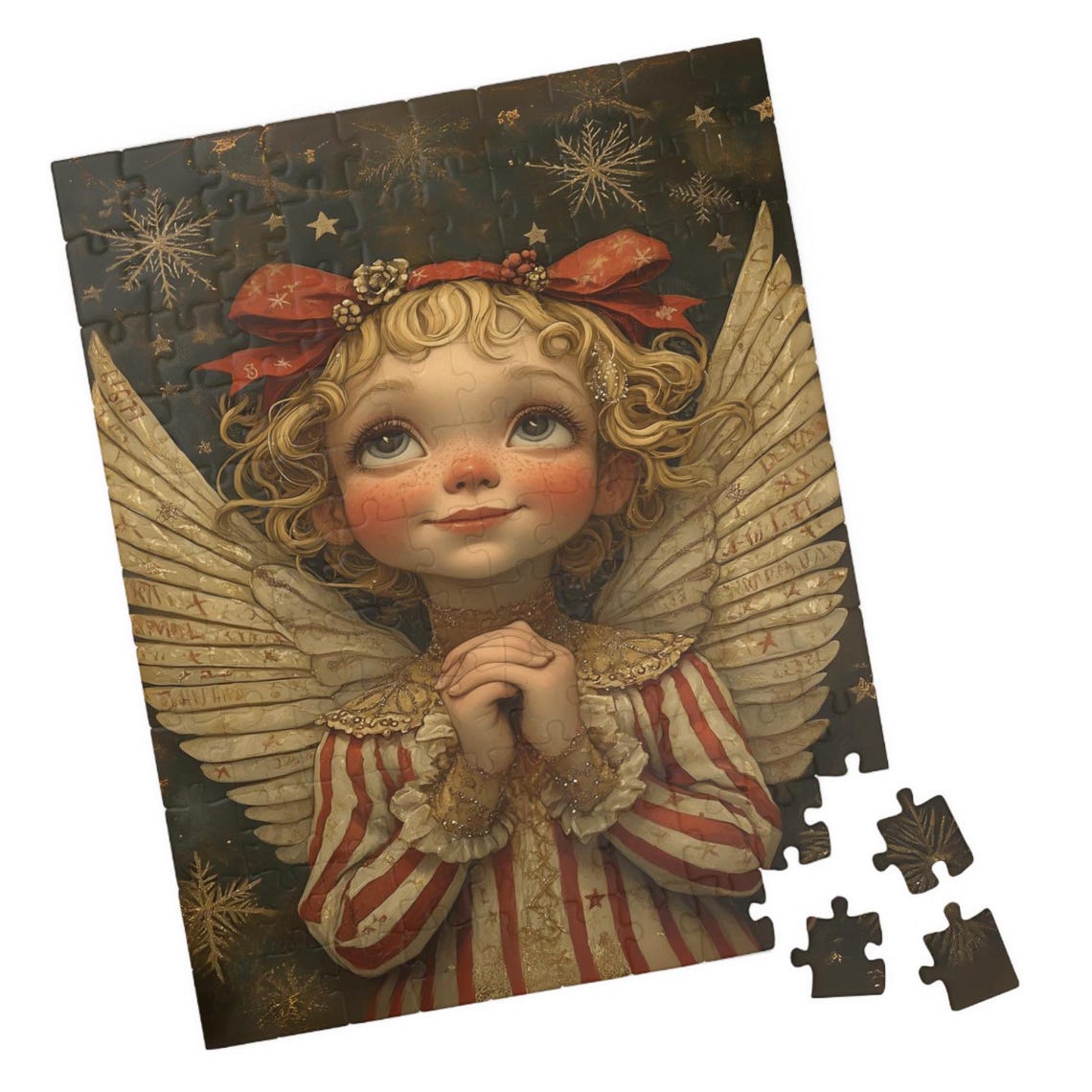 Sweet Little Christmas Angel Child Red Bow Starry Night Poster
