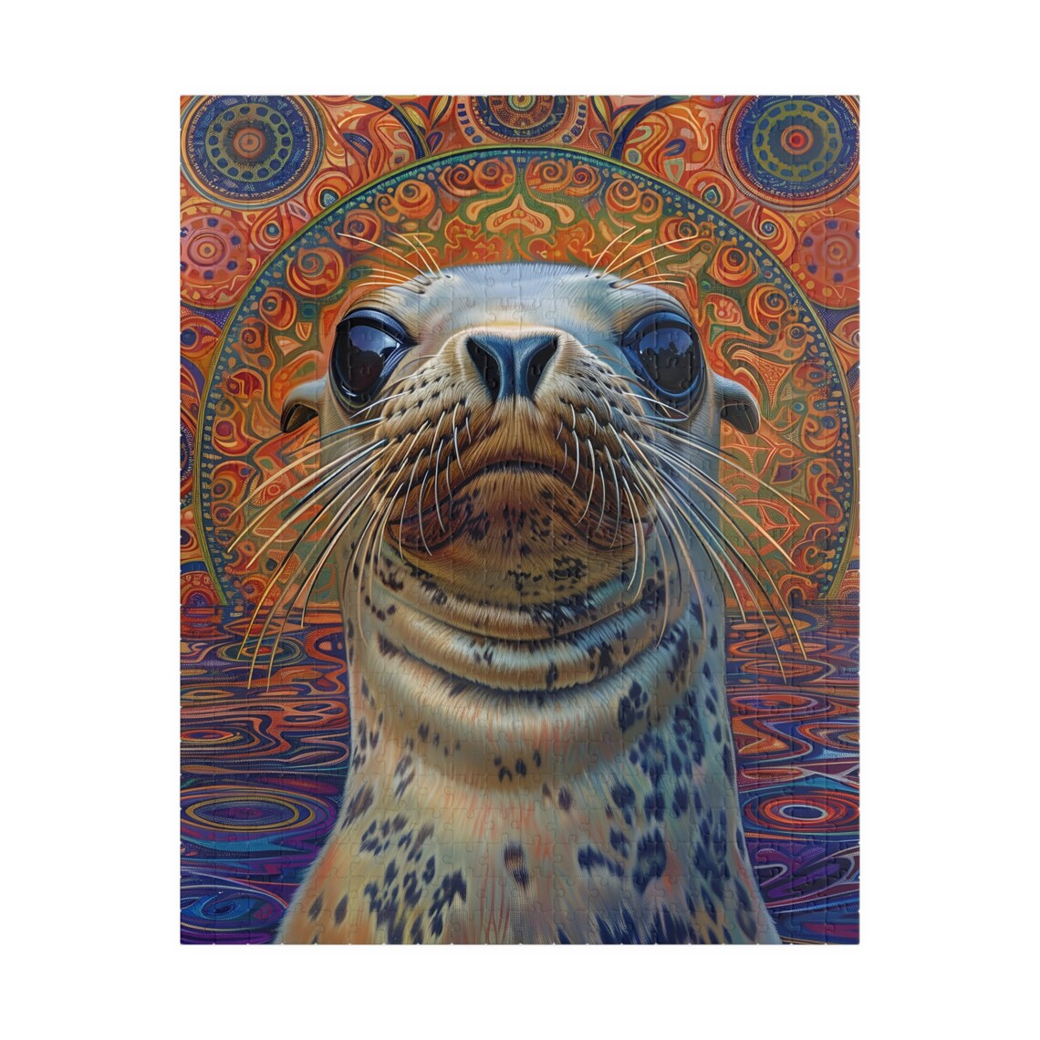 Baby Seal Close Up Portrait with Psychedelic Mandala Background Print - Image 5