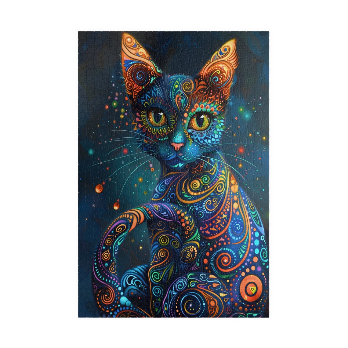 Psychedelic Blue Cat Swirling Pattern Golden Eyes Feline Poster - Image 3