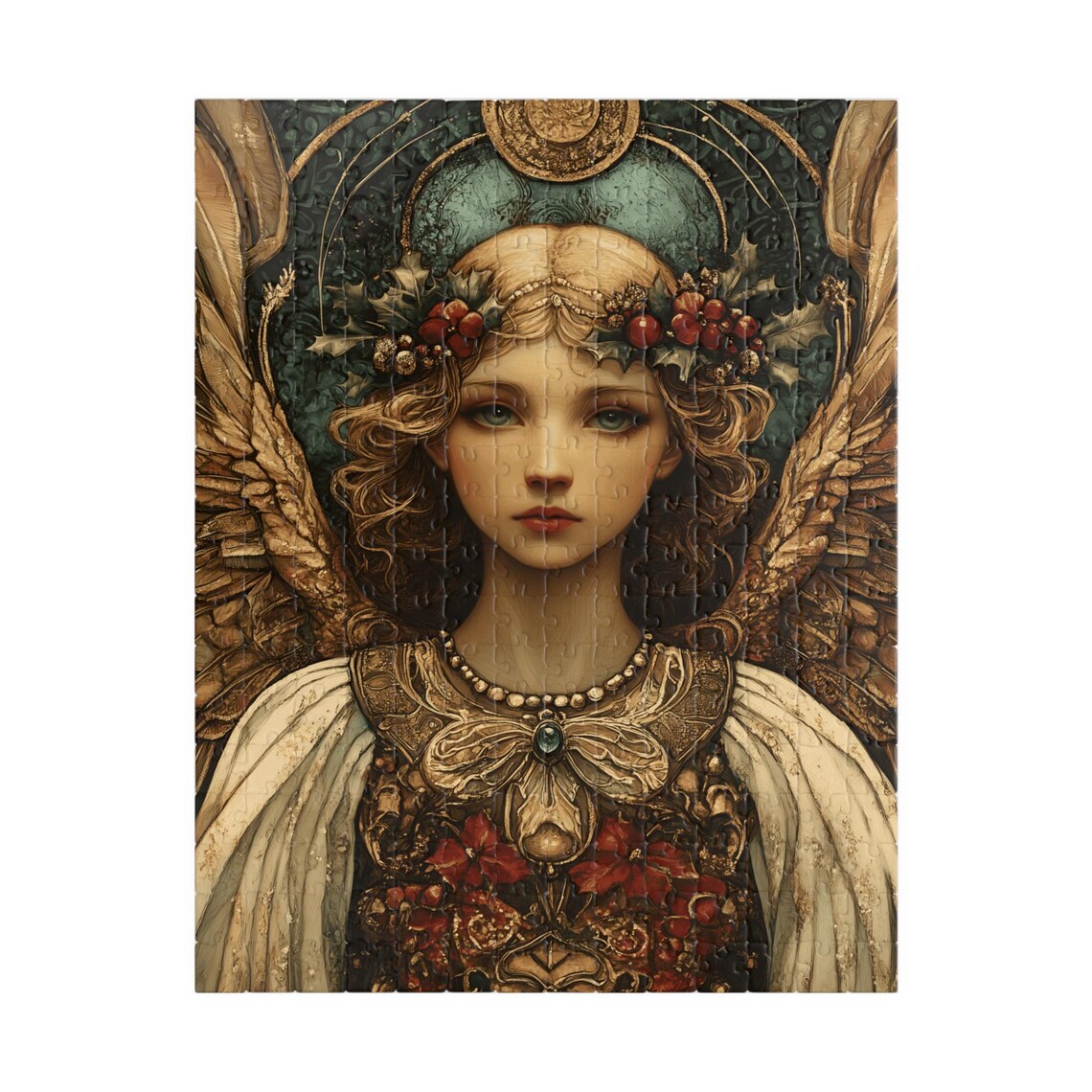 Elegant Angel Holly Berry Crown Golden Halo Vintage Style Poster - Image 5
