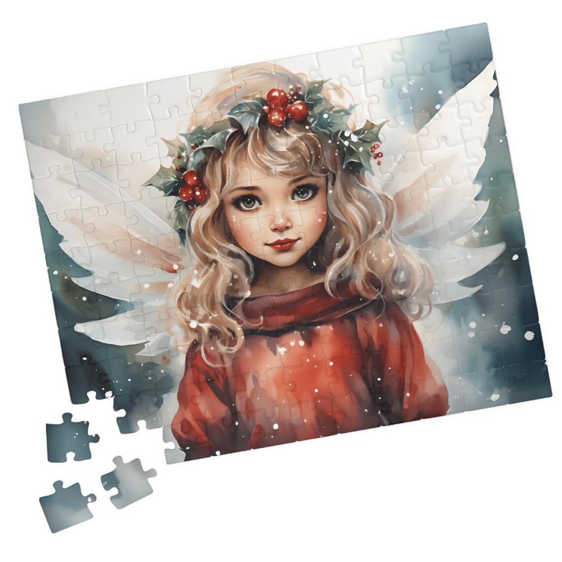 Sweet Christmas Angel Girl With Holly Crown Winter Art Poster