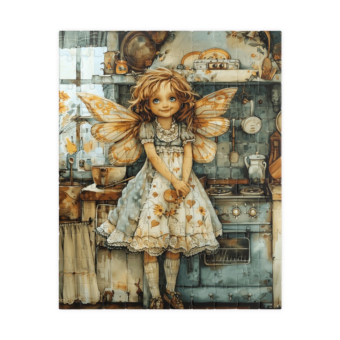 Kitchen Fairy Girl in a Cozy Vintage Kitchen With Copper Pots Poster - Image 2