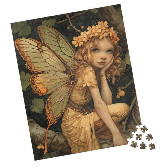 Tree Fairy With Butterfly Wings and Flower Crown Woodland Art Poster