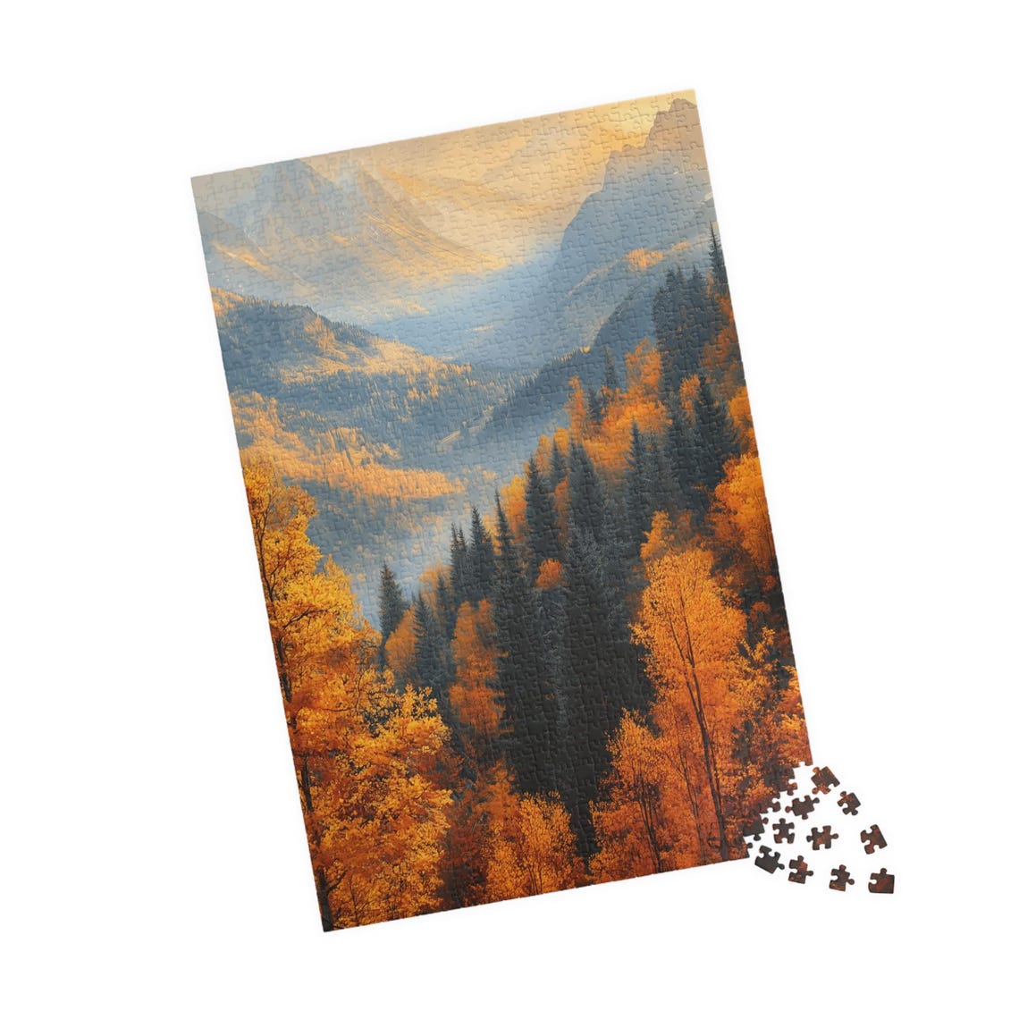 Fall Forest Landscape Misty Golden Mountains and Evergreens Poster - Image 4