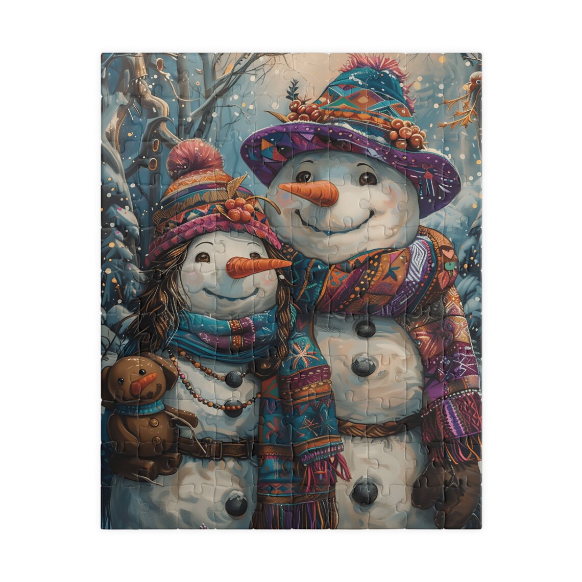 Mother And Daughter Snowman Portrait Travel Poster - Image 5
