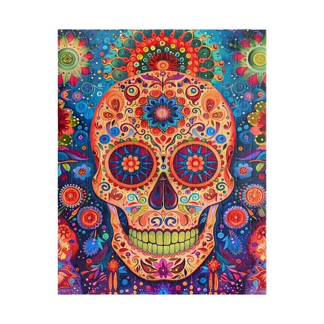 Vibrant Day Of The Dead Sugar Skull Floral Mandala Art Poster - Image 2