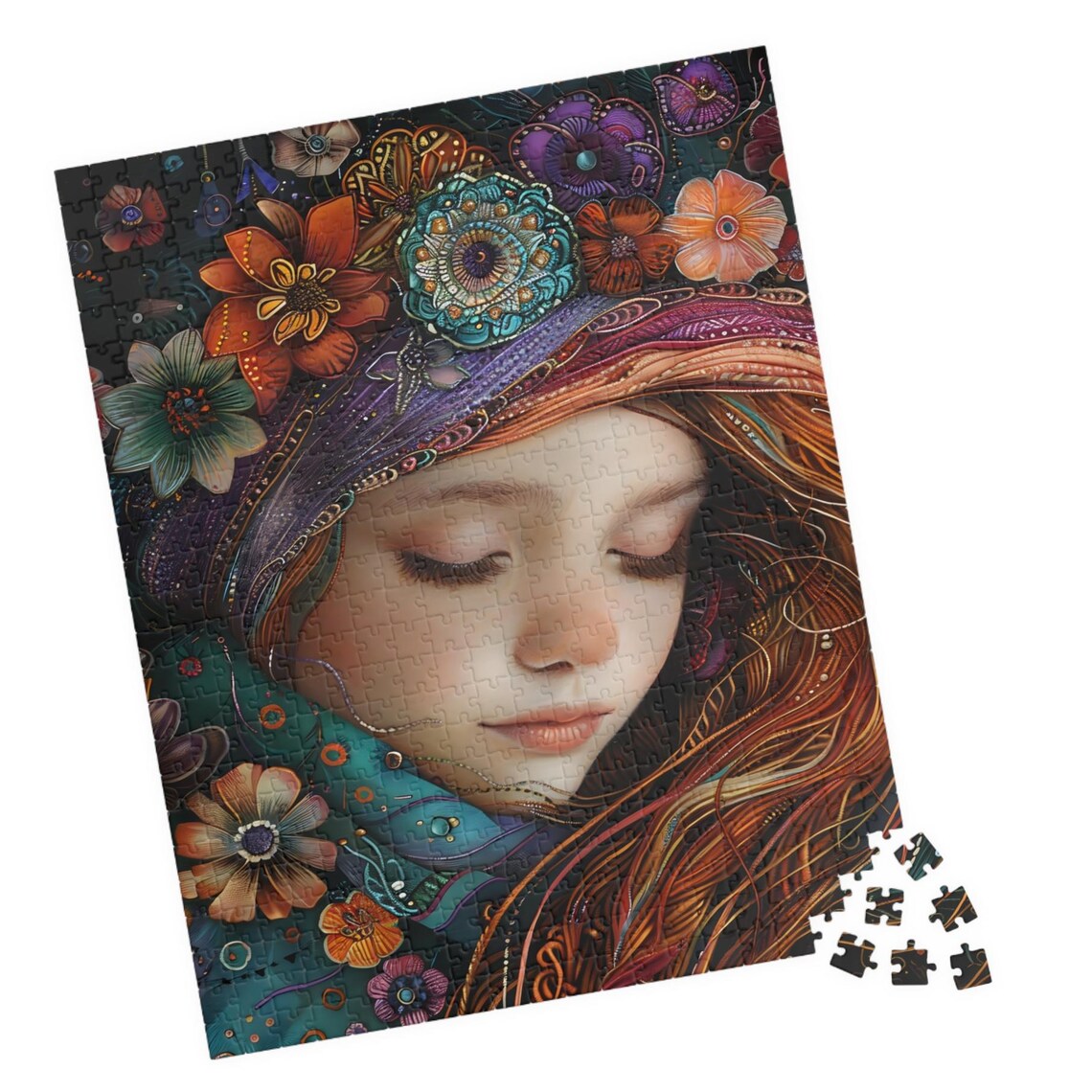 Girl with Flower Crown Whimsical Floral Portrait Dreamy Lady Poster