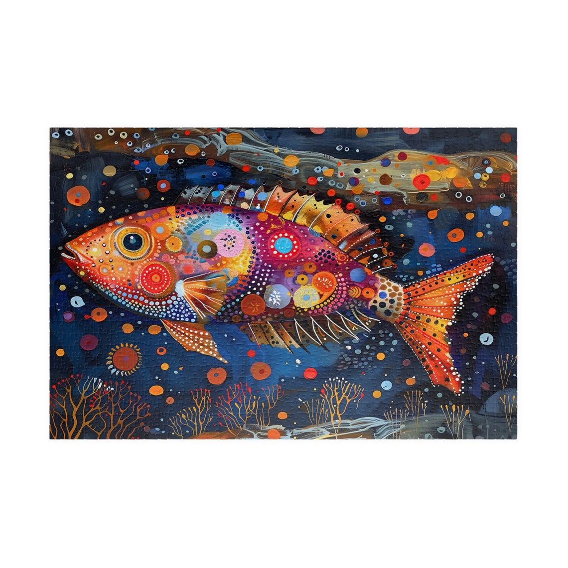 Whimsical Colorful Fish Dotted Folk Art Underwater Ocean Scene Poster - Image 4
