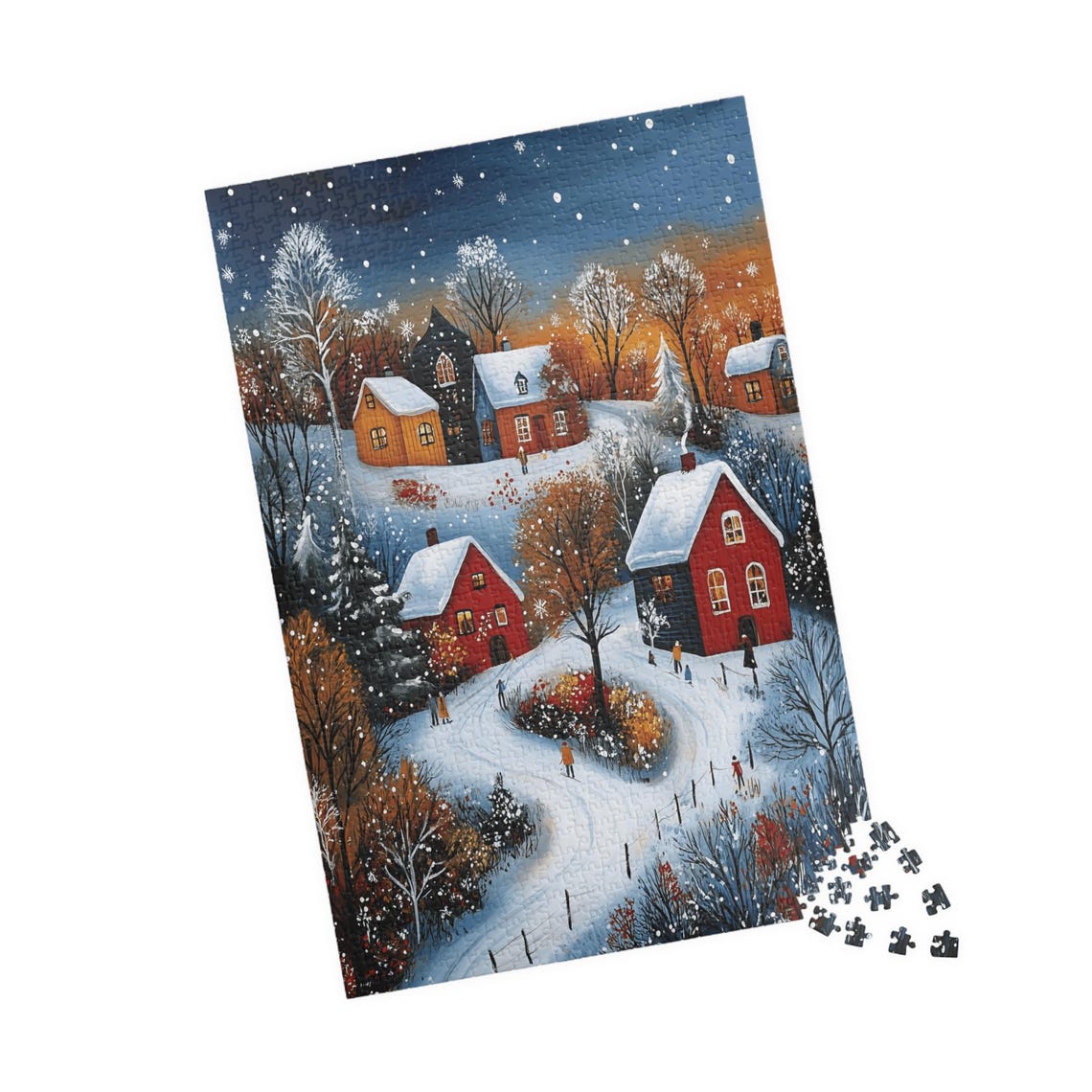 Snowy Village At Sunset With Glowing Red Cottages Art Poster - Image 4
