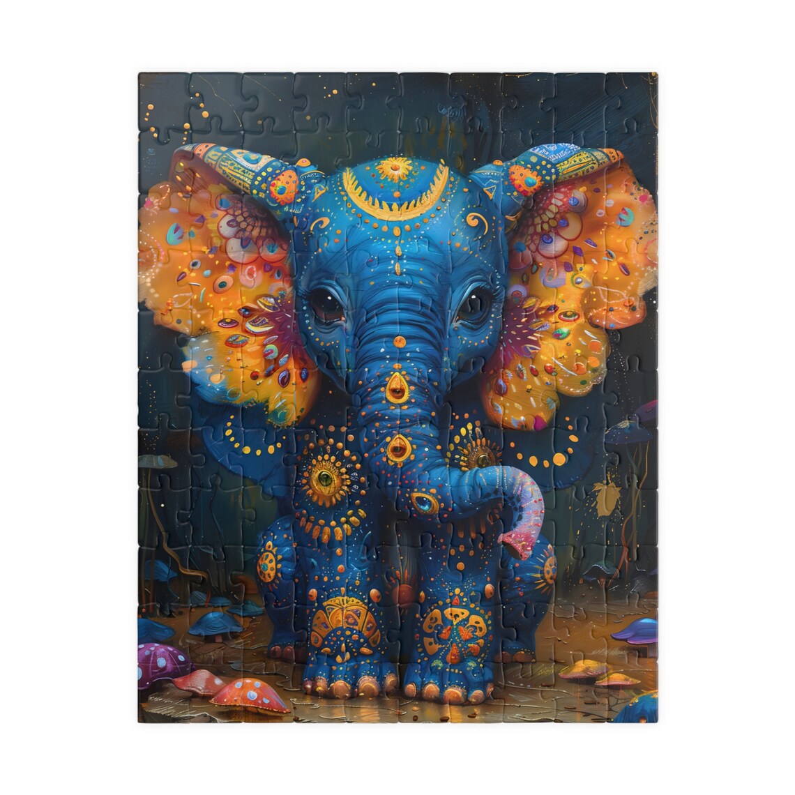 Blue Baby Elephant Psychedelic Folk Art Decorated Ears Poster - Image 2