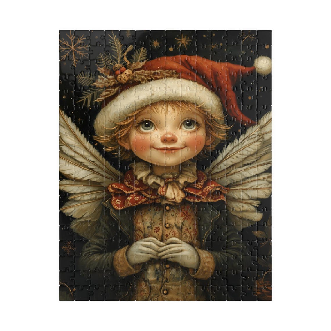 Little Boy Angel Santa Hat Victorian Coat Snowy Night Poster - Image 5