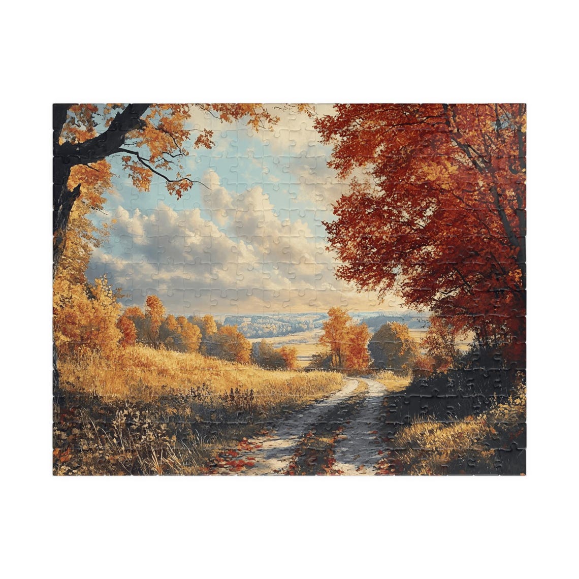 Autumn Country Road Through Golden and Red Trees Landscape Poster - Image 3