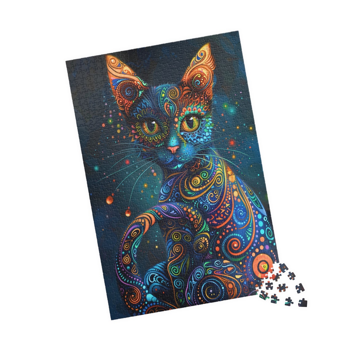 Psychedelic Blue Cat Swirling Pattern Golden Eyes Feline Poster - Image 4