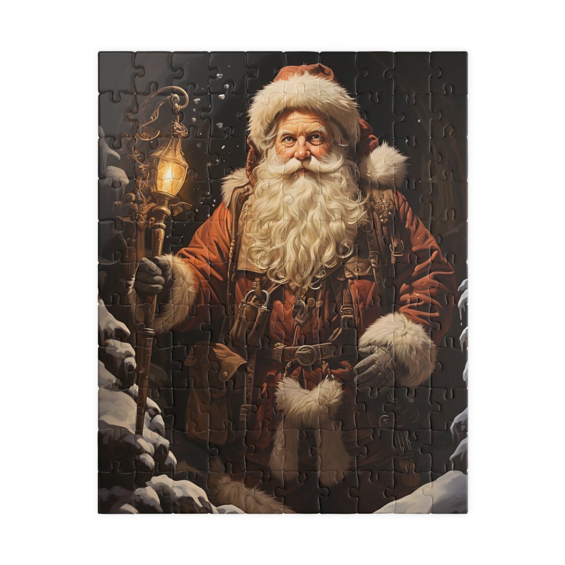 Vintage Santa Lantern Christmas Night Portrait Holiday Poster - Image 3