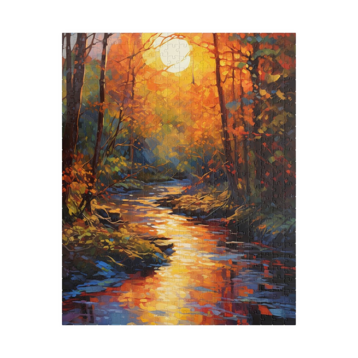 Golden Autumn Forest Stream At Sunset Impressionist Art Poster - Image 3