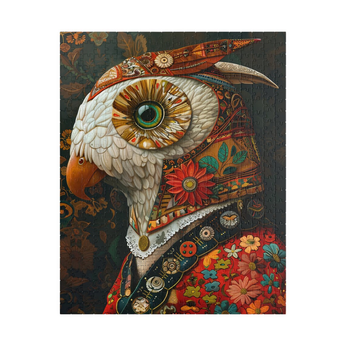 Ornate Mosaic Owl Portrait Colorful Fantasy Jigsaw Puzzle Print - Image 5