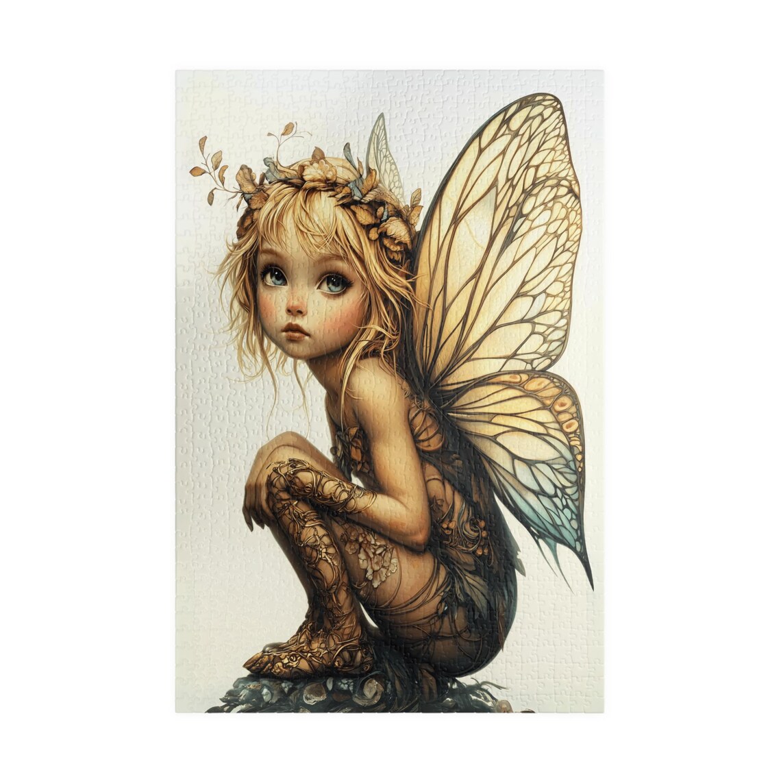Skyla Golden Pixie Fairy Crouching With Leaf Crown And Big Wings Poster - Image 3