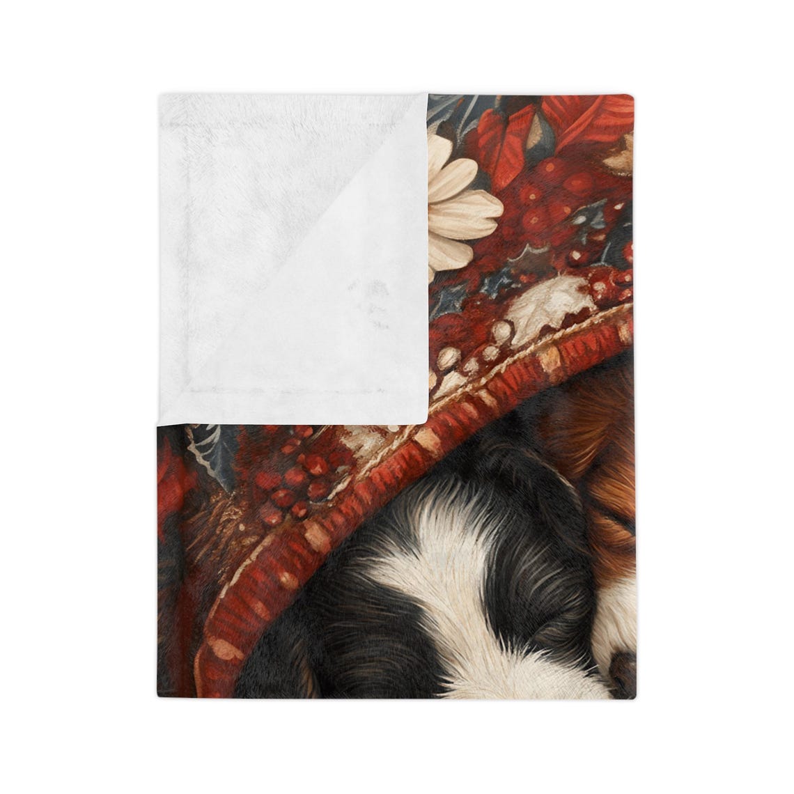 Three Sleeping Puppies Cuddled in a Cozy Floral Blanket Art Print - Image 3