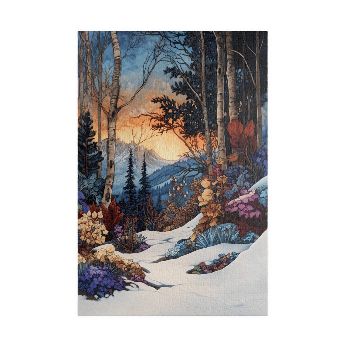 First Snow In Mountain Forest At Sunrise Jigsaw Puzzle Gift For Holidays Birthdays Get Well And Nursing Homes Fun Tech Free Activity - Image 3